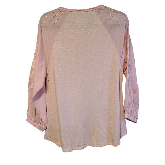 Soft Surroundings Women M Shirt Lagenlook  Sheer Floral Embroider Puff Sleeve - Picture 2 of 7